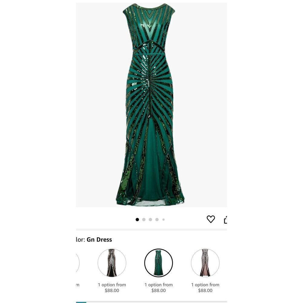 1920 style sequins dress green long maxi dress size cs - Picture 7 of 9